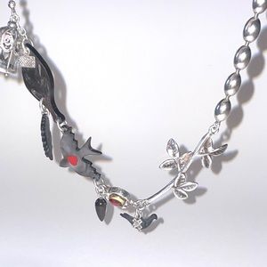 GEM Kingdom, Amsterdam Sterling, Mother of Pearl, Obsidian, and Resin Necklace.